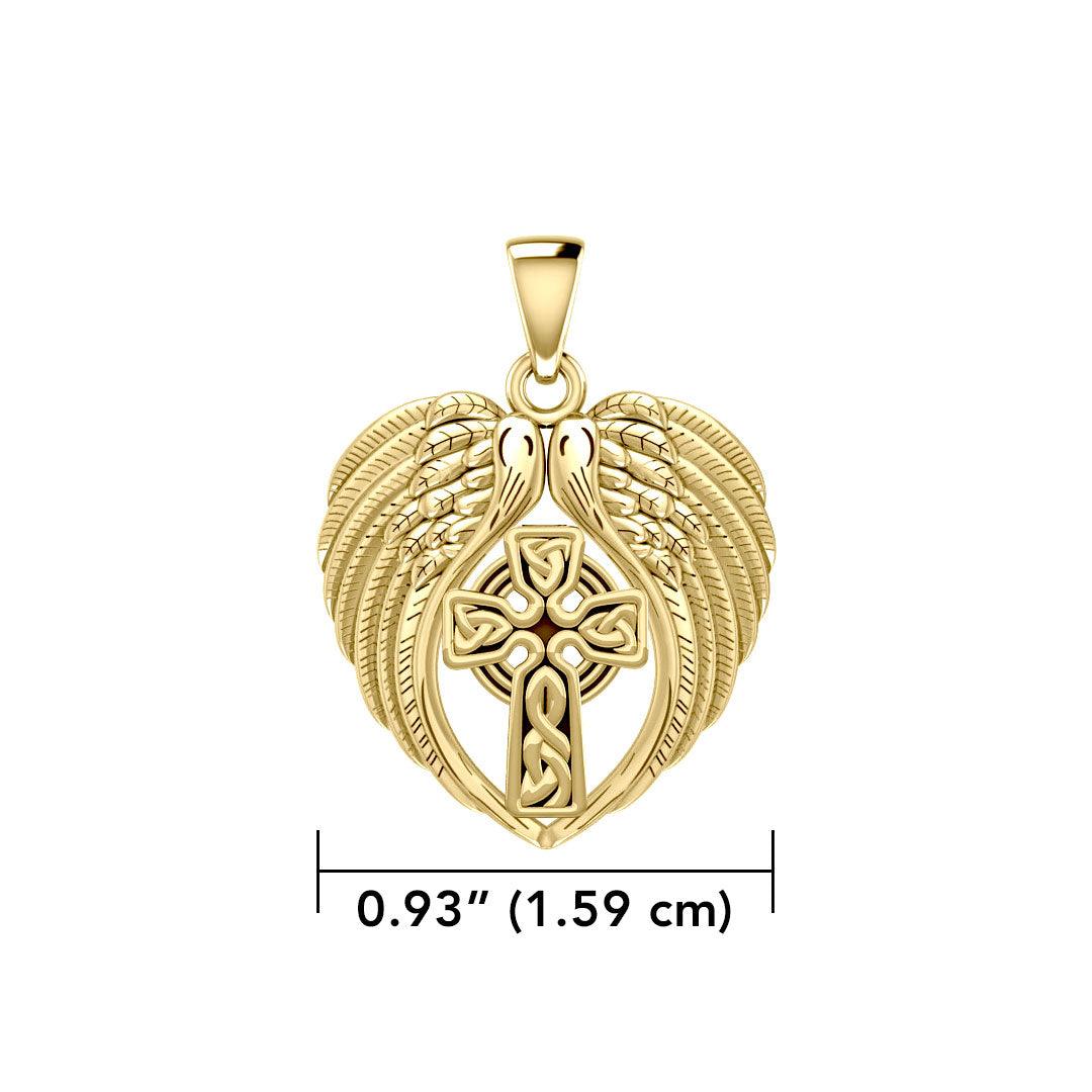 Feel the Tranquil in Angels Wings Solid Gold Pendant with Celtic Cross GPD5480