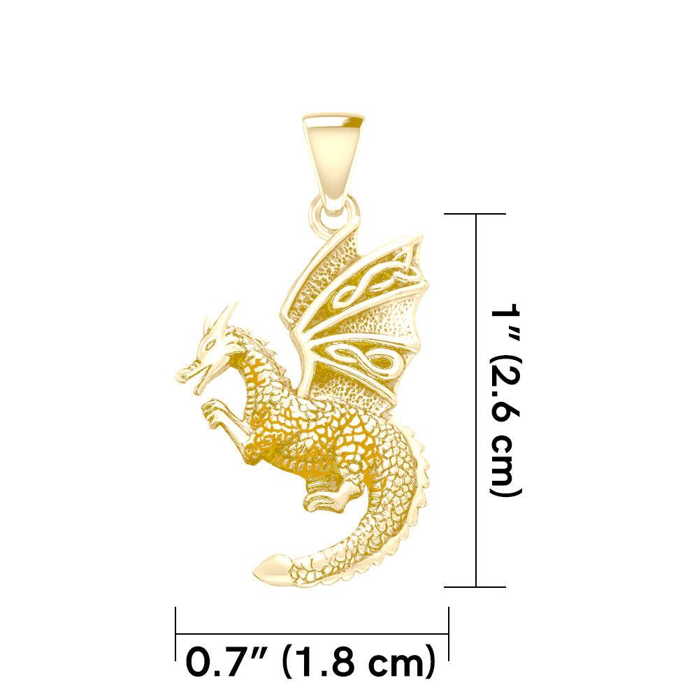 Flying Dragon with Celtic Wing Solid Gold Pendant GPD5641
