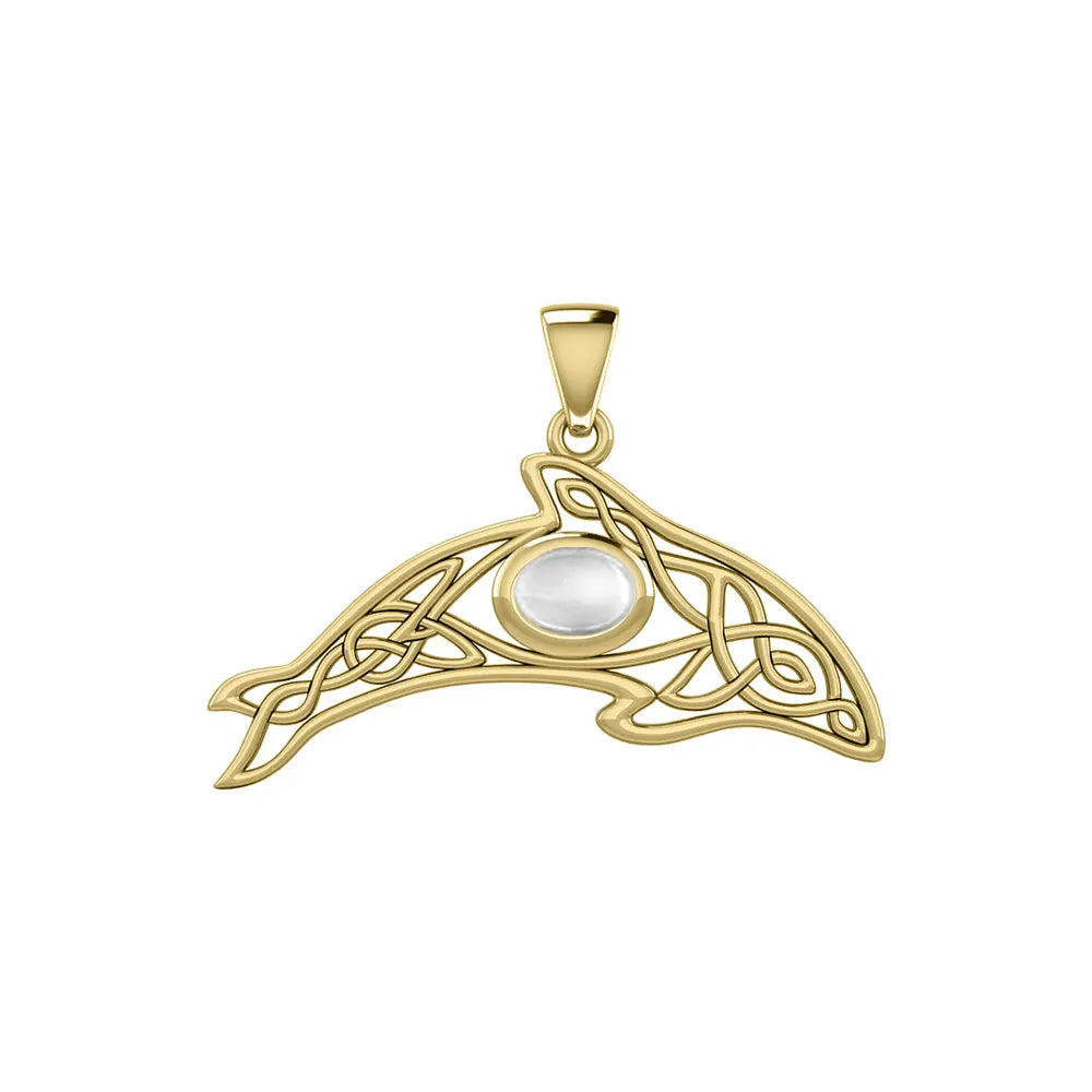 A gift of solitude ~ Solid Gold Celtic Whale Pendant with Gem GPD5694