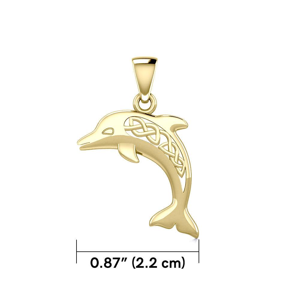 Large Celtic Joyful Dolphin Solid Gold Pendant GPD5698