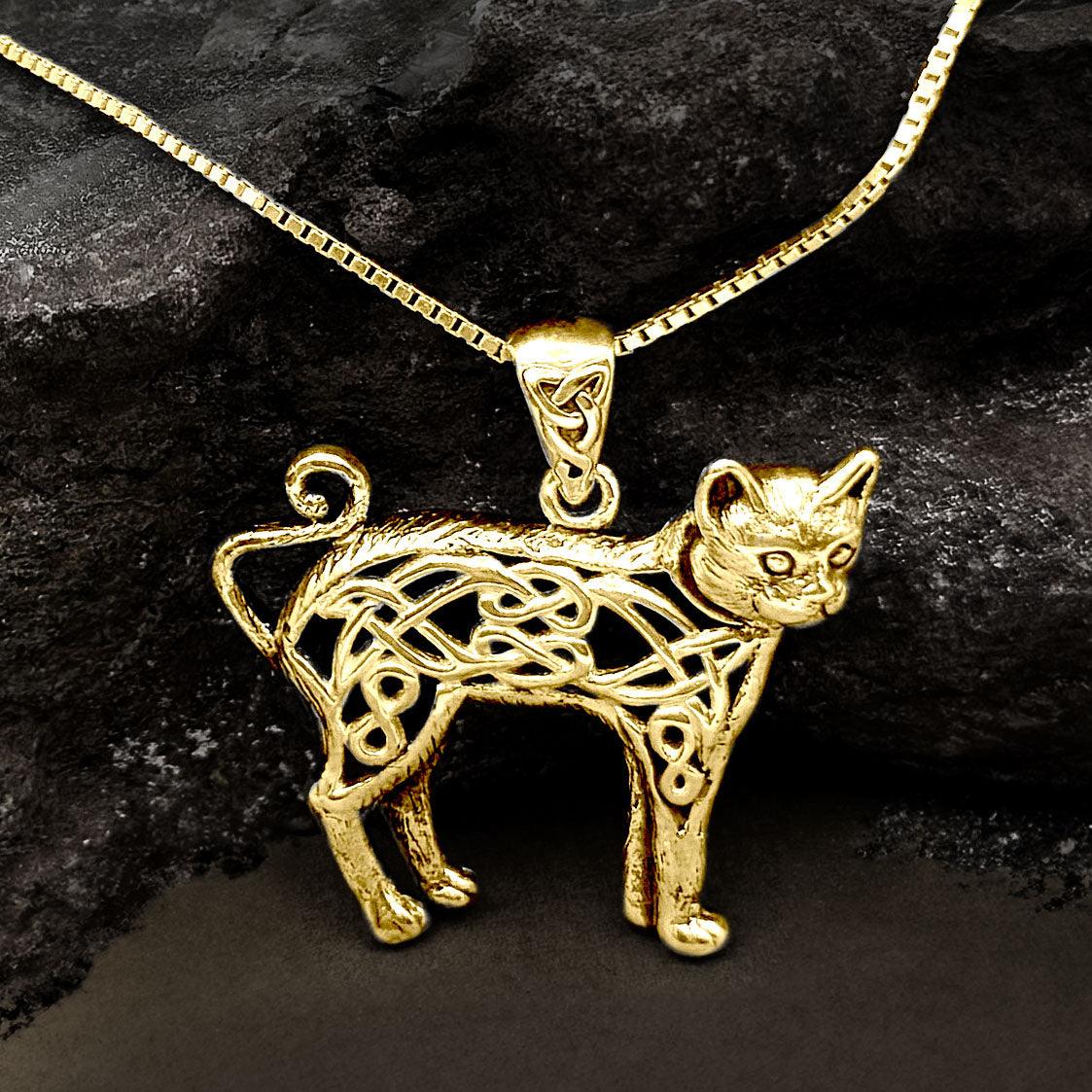 Celtic Cat Solid Gold Pendant GPD5737