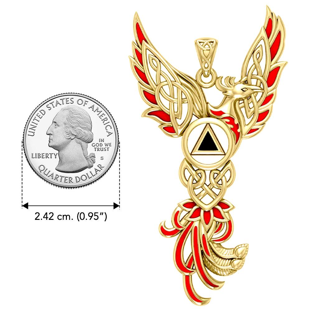 Celtic Phoenix Recovery Solid Yellow Gold Pendant with Enamel GPD5874