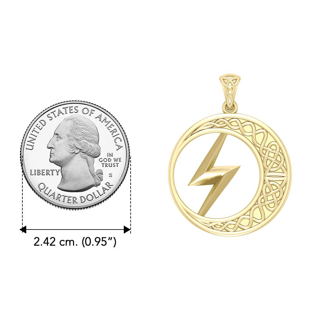 Zeus God Lightning Bolt with Celtic Crescent Moon Solid Yellow Gold Pendant GPD5900