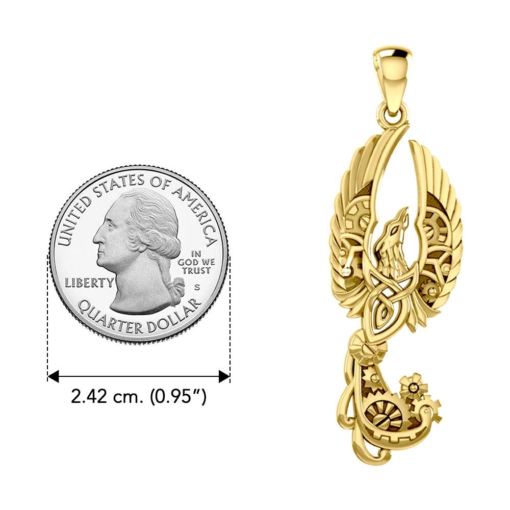 Steampunk Celtic Phoenix Solid Yellow Gold Pendant GPD6000