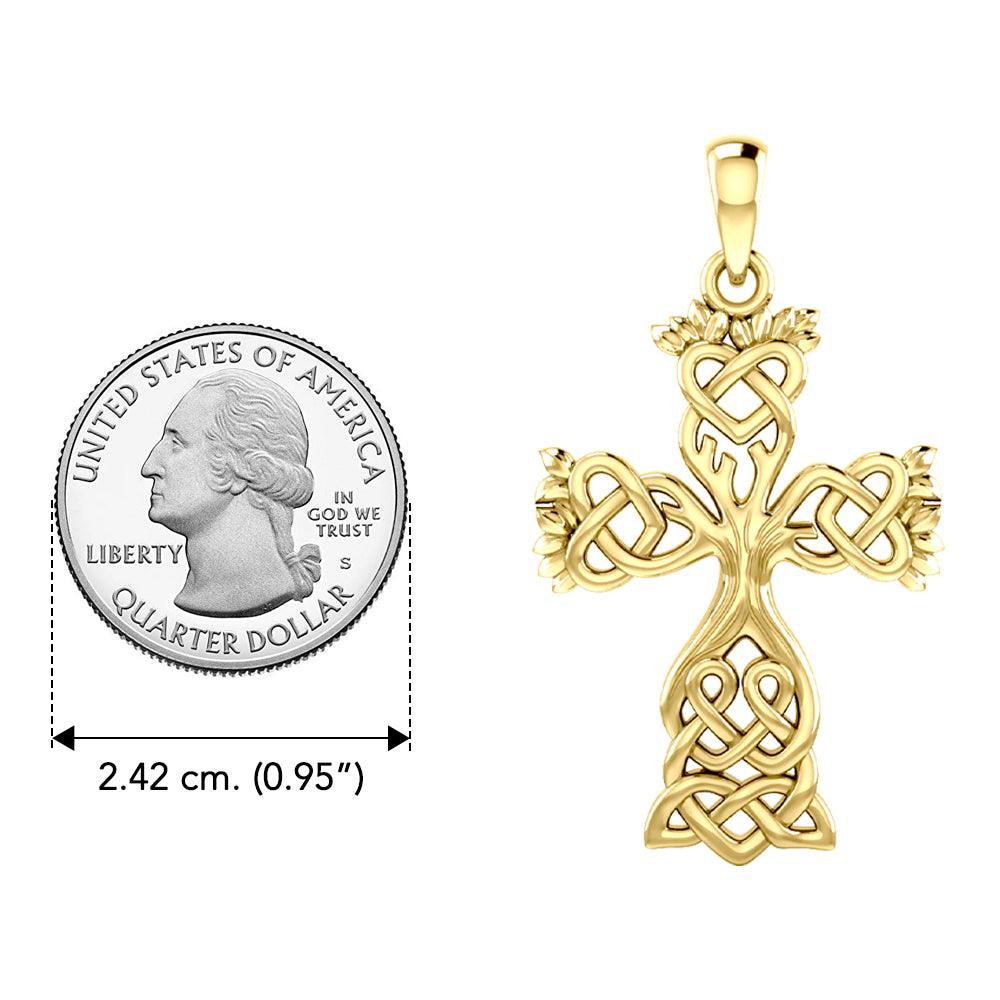 Celtic Tree of Life Cross Solid Yellow Gold Pendant GPD6122