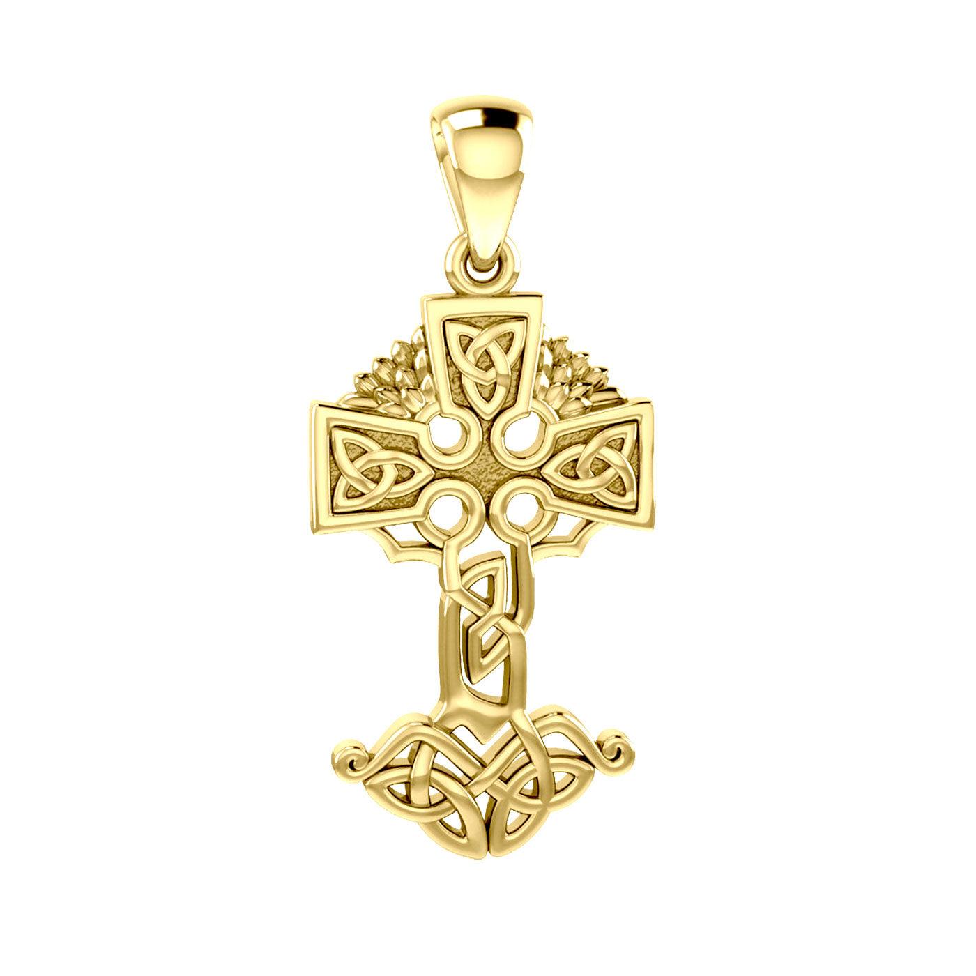Celtic Tree of Life Irish Cross 14 Karat Solid Yellow Gold Pendant GPD6123