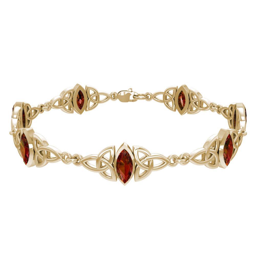 Solid Gold Celtic Trinity Knot with Gemstone Link Bracelet GTBG740