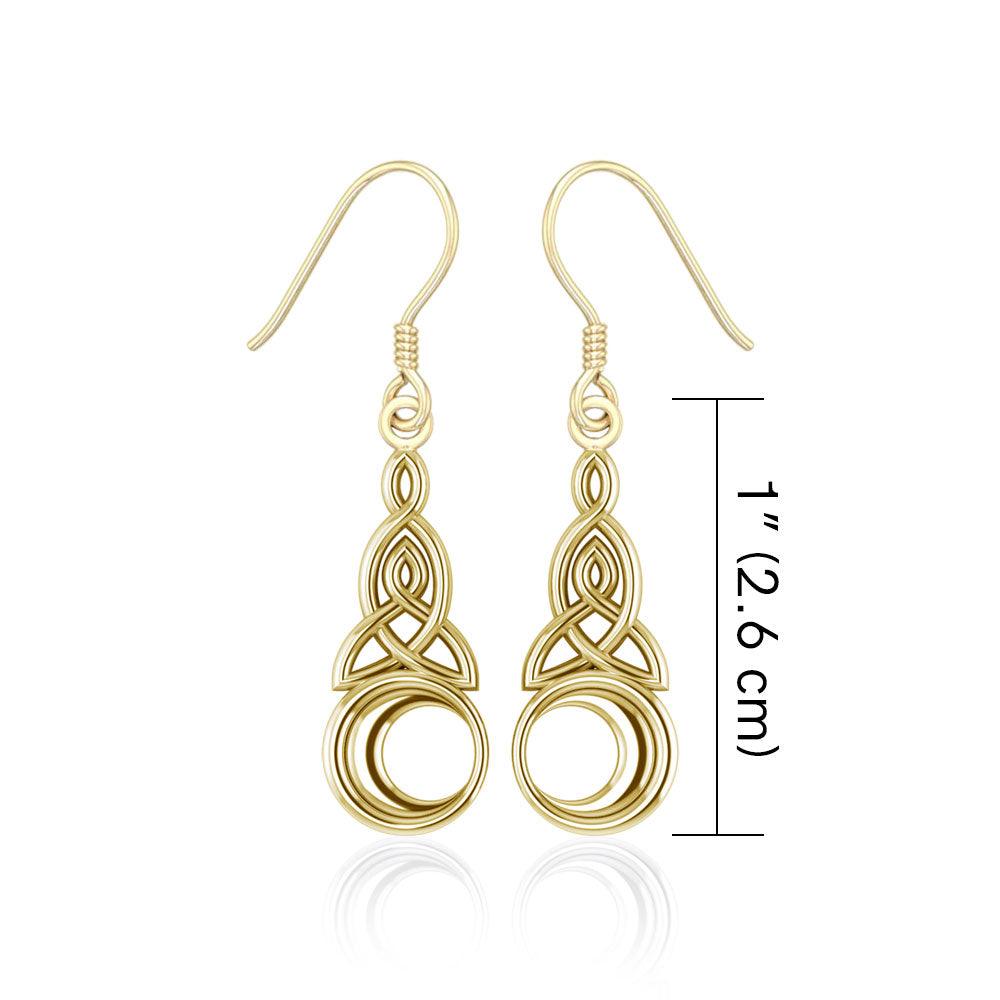 Celtic Triquetra and crescent moon Solid Gold Earrings GTE2565