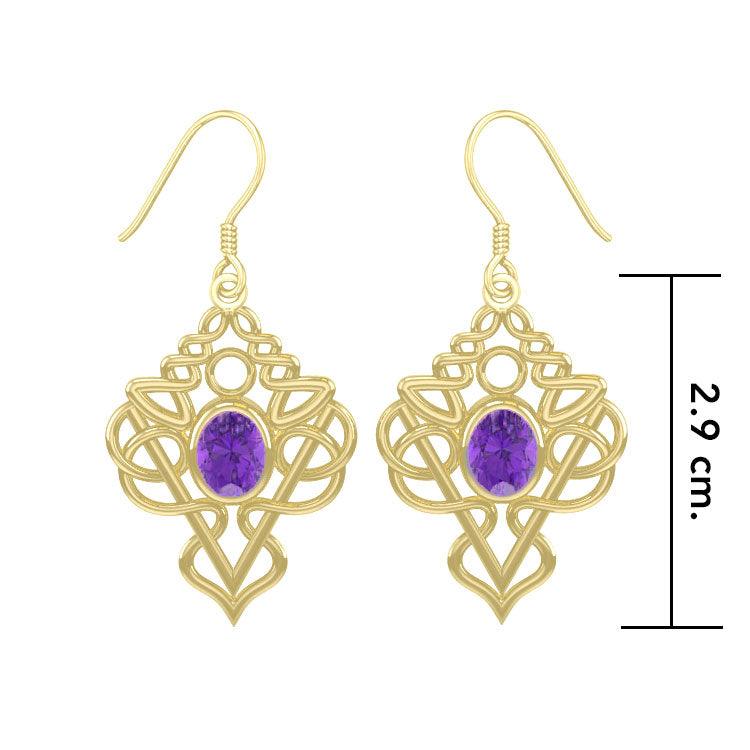 True Celtic pride ~ Sterling Solid Gold Jewelry Scottish Thistle Hook Earrings with a Sparkling Gemstone GTE593