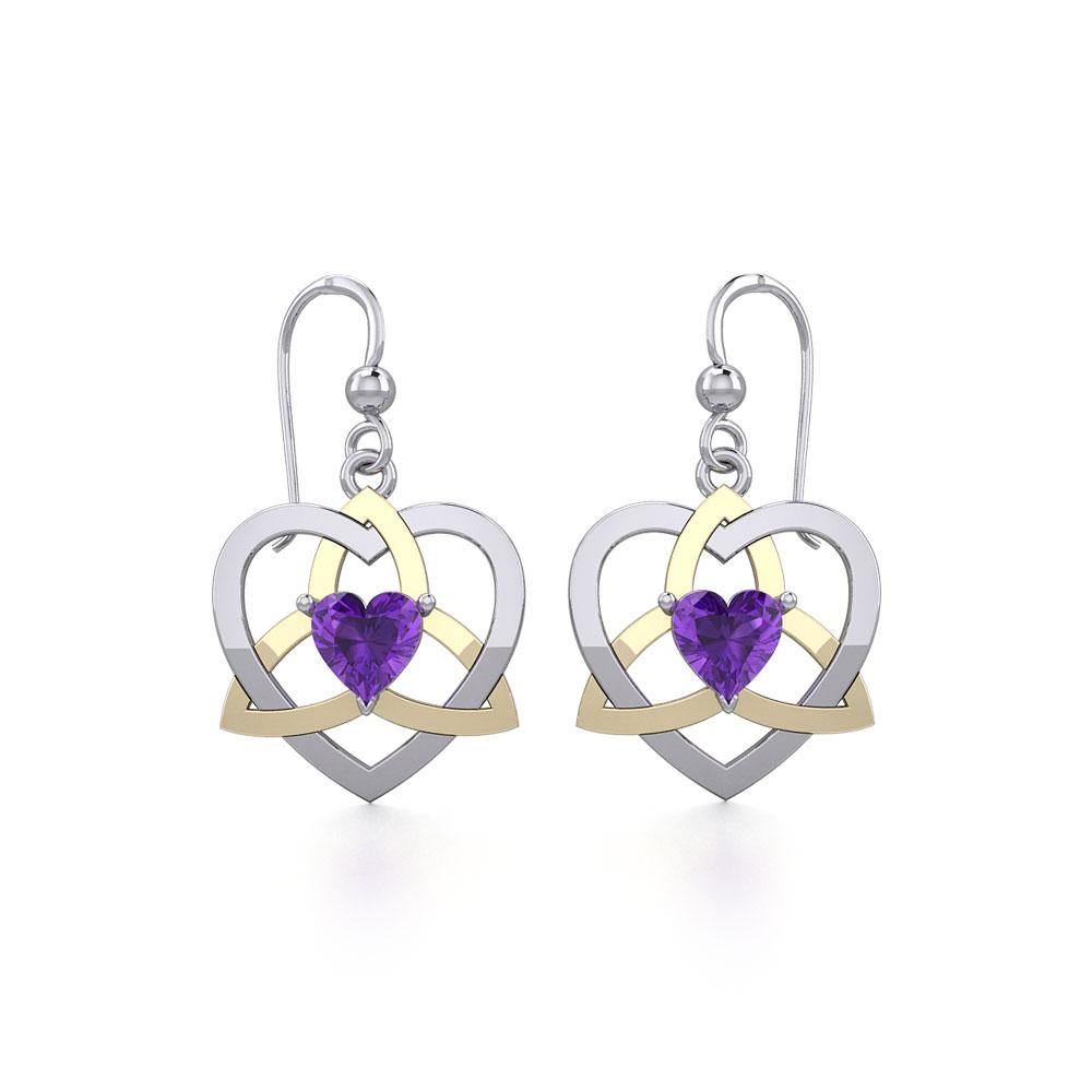 The Celtic Trinity Heart Silver and Gold Earrings with Gemstone MER1788
