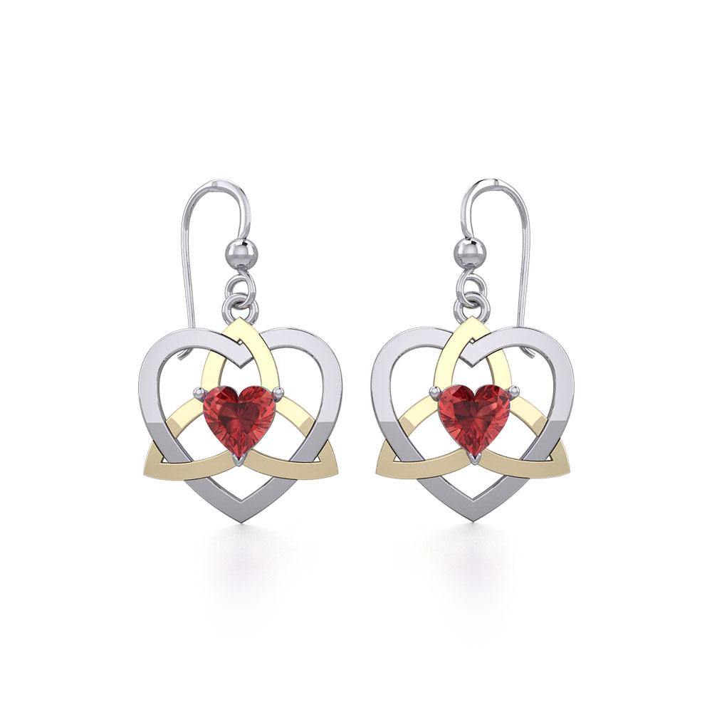 The Celtic Trinity Heart Silver and Gold Earrings with Gemstone MER1788