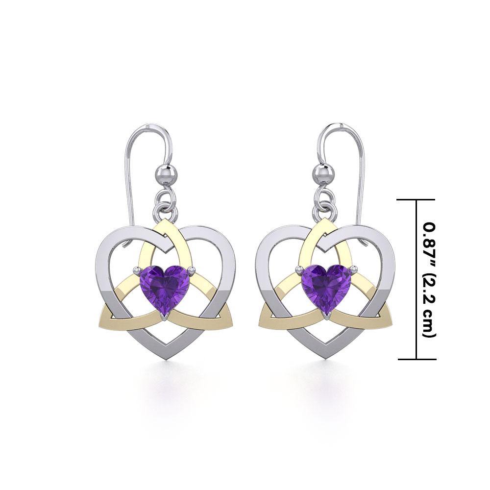 The Celtic Trinity Heart Silver and Gold Earrings with Gemstone MER1788