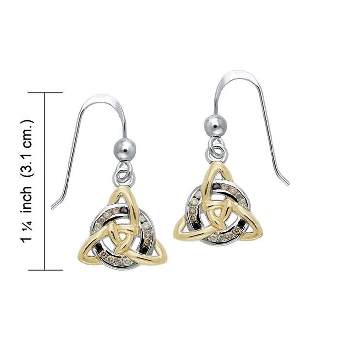Celtic Triquetra Silver and Gold Earrings with Gems MER706