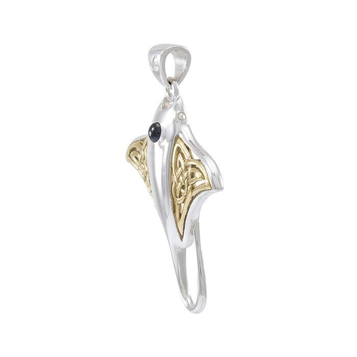 Celtic Manta Ray Sterling Silver and Vermeil Gold Accent Pendant MPD072