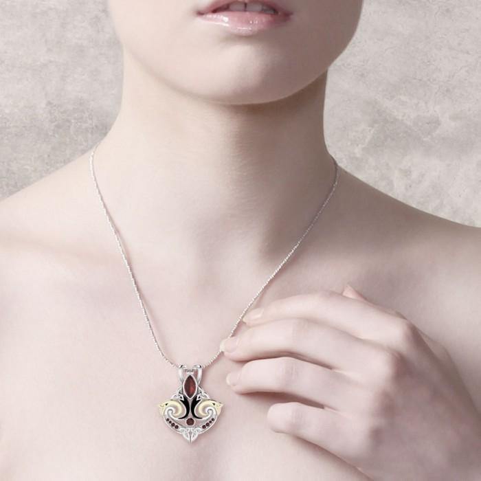 Look beyond your life’s endless journey ~ Sterling Silver Celtic Triquetra Pendant Jewelry with 14k Gold accent and Gemstone MPD1273