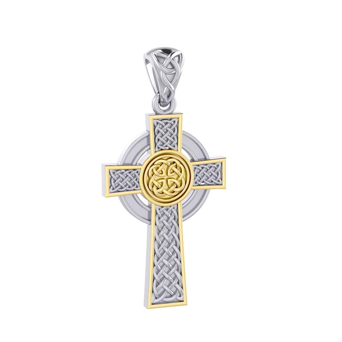 Large Reversible Celtic Cross Sterling Silver with 14K Gold Accent Pendant MPD3726