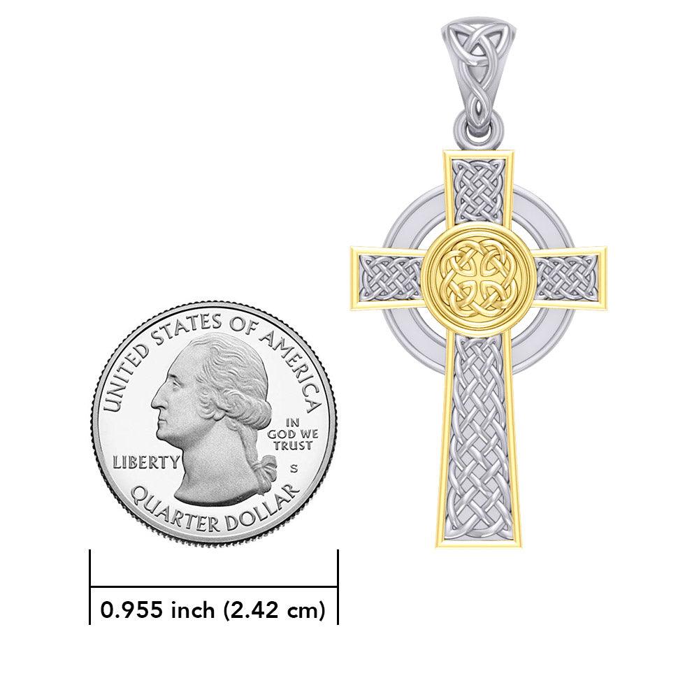 Large Reversible Celtic Cross Sterling Silver with 14K Gold Accent Pendant MPD3726