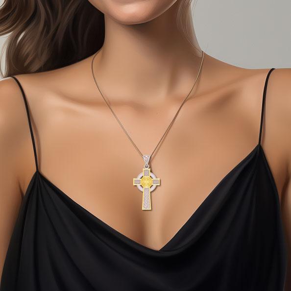 Large Reversible Celtic Cross Sterling Silver with 14K Gold Accent Pendant MPD3726