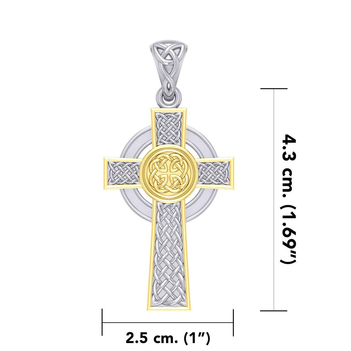 Large Reversible Celtic Cross Sterling Silver with 14K Gold Accent Pendant MPD3726