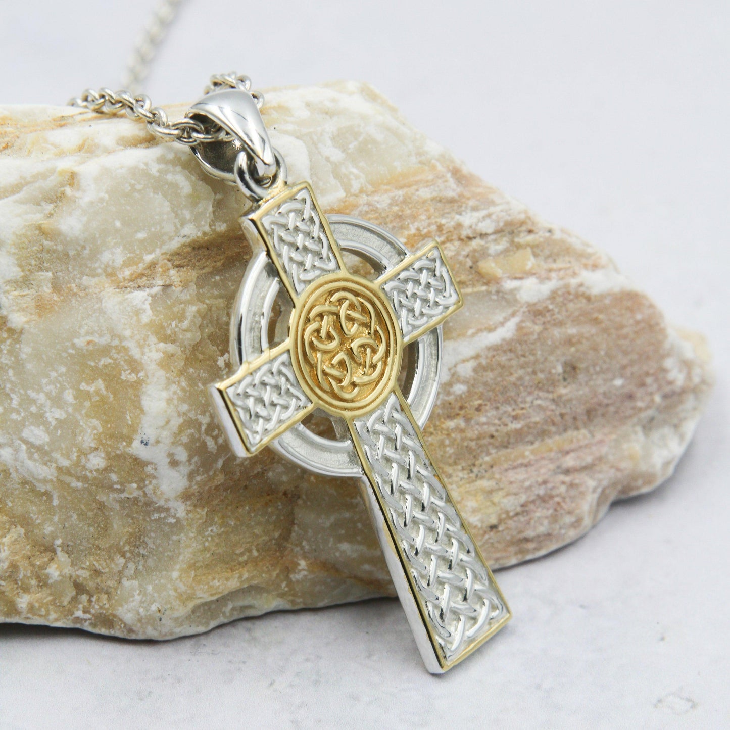 Large Reversible Celtic Cross Sterling Silver with 14K Gold Accent Pendant MPD3726