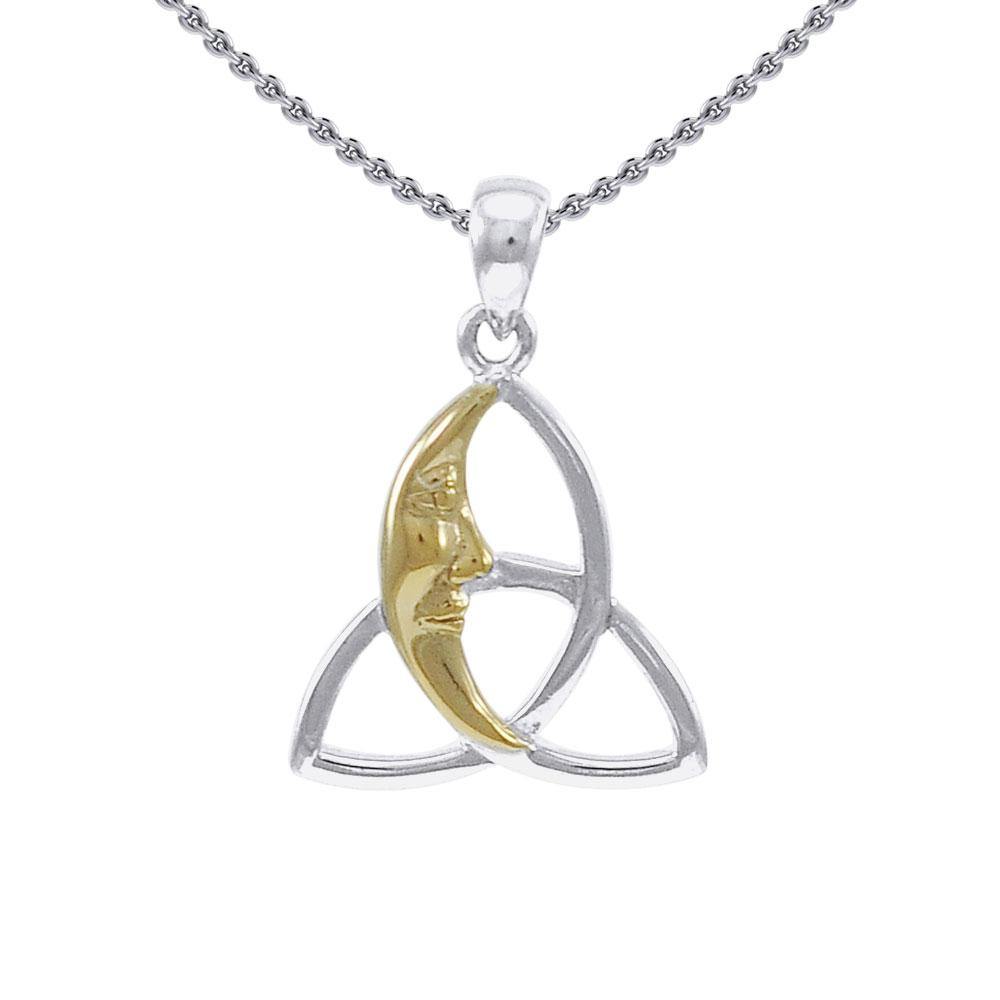 Celtic Moon Triquetra Silver with 14K Gold Accent Pendant MPD4302