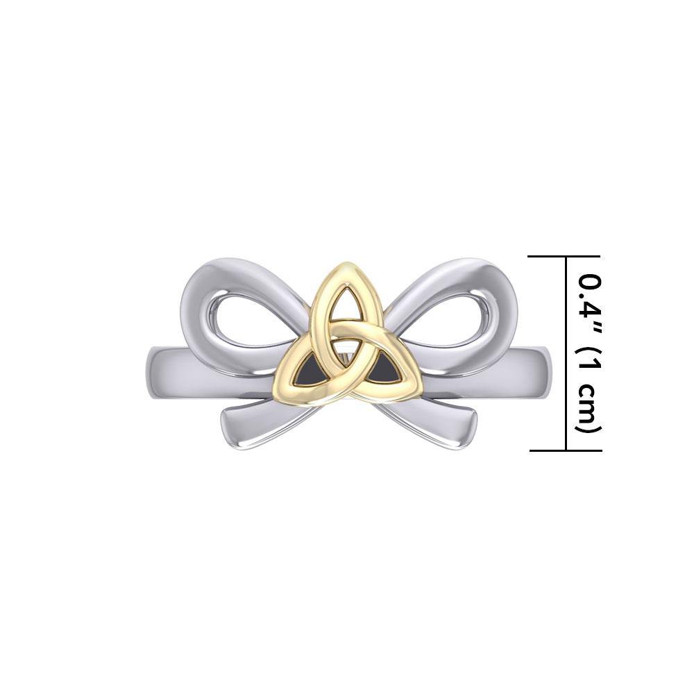 Celtic Trinity Knot on Ribbin Silver and Gold Ring MRI1787