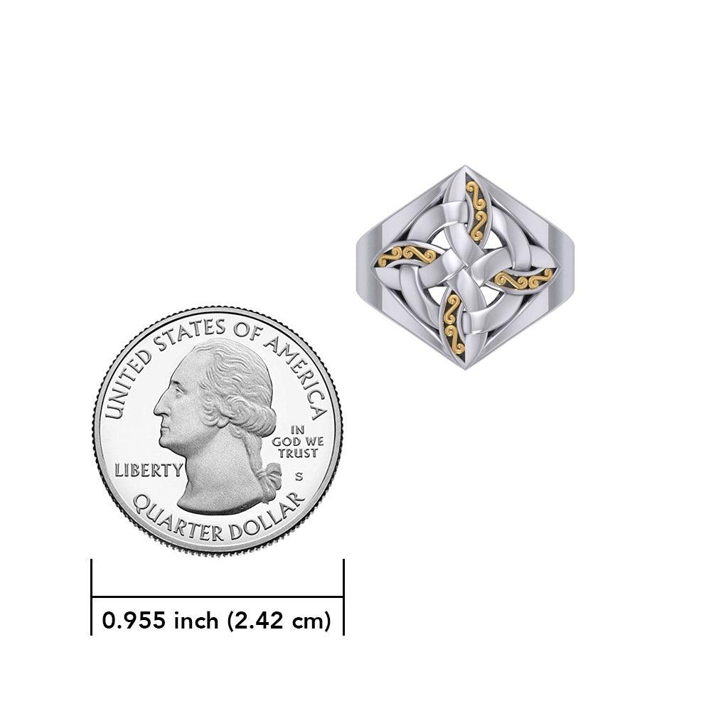 Celtic Four-Point Sterling Silver Ring with 14K Gold accent MRI655