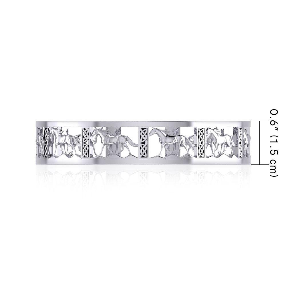 Celtic Horse Equestrian Silver Cuff Bracelet TBA277
