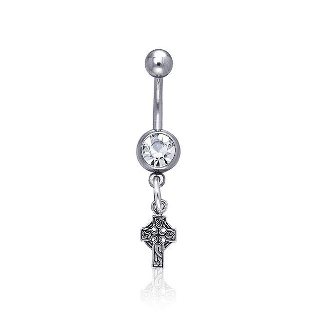 Celtic Cross & Gem Belly Button Ring TBJ012