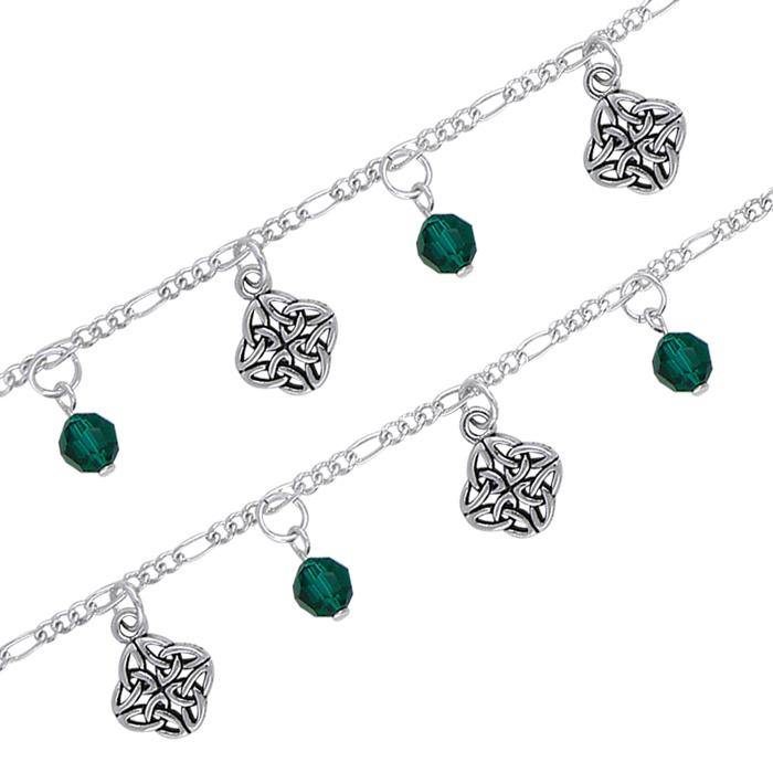 Celtic Knotwork & Emerald Glass Sterling Silver Bracelet TBL035