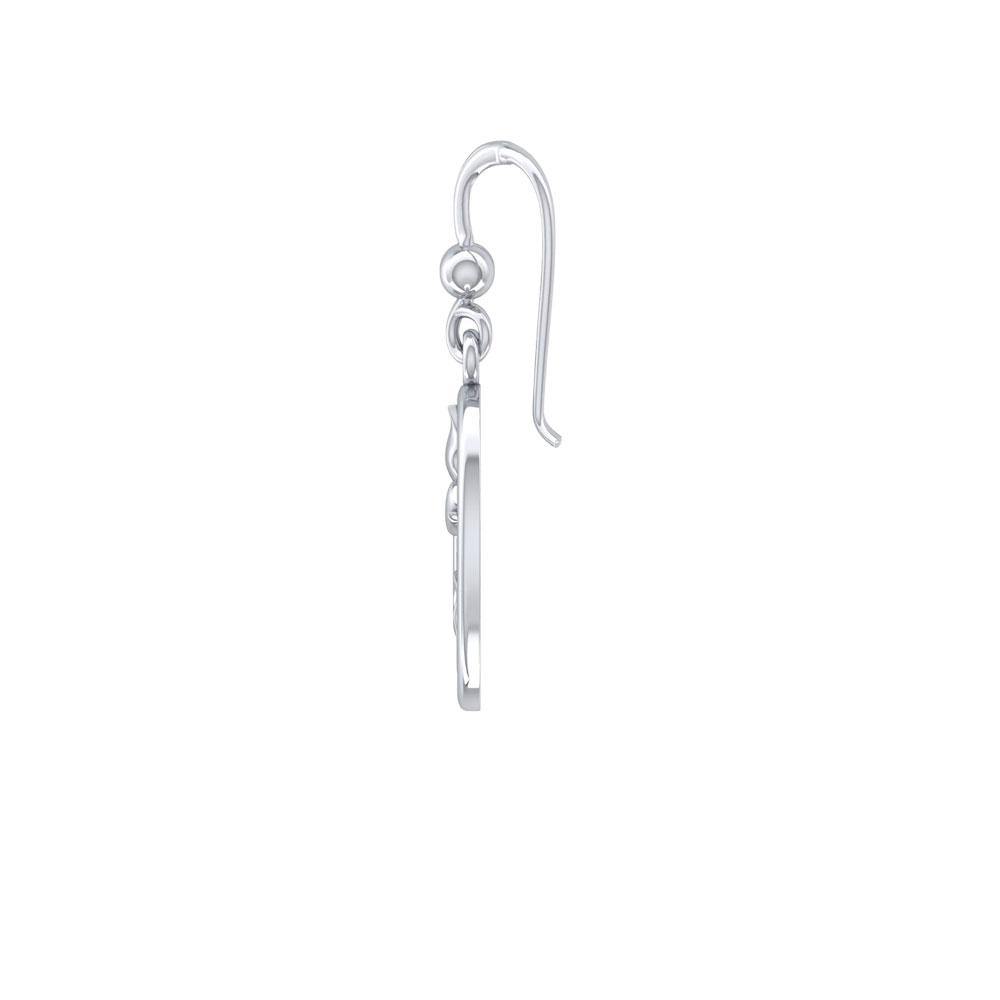 Sterling Silver Oval Whale Tail Earrings with Celtic Wave TER1728
