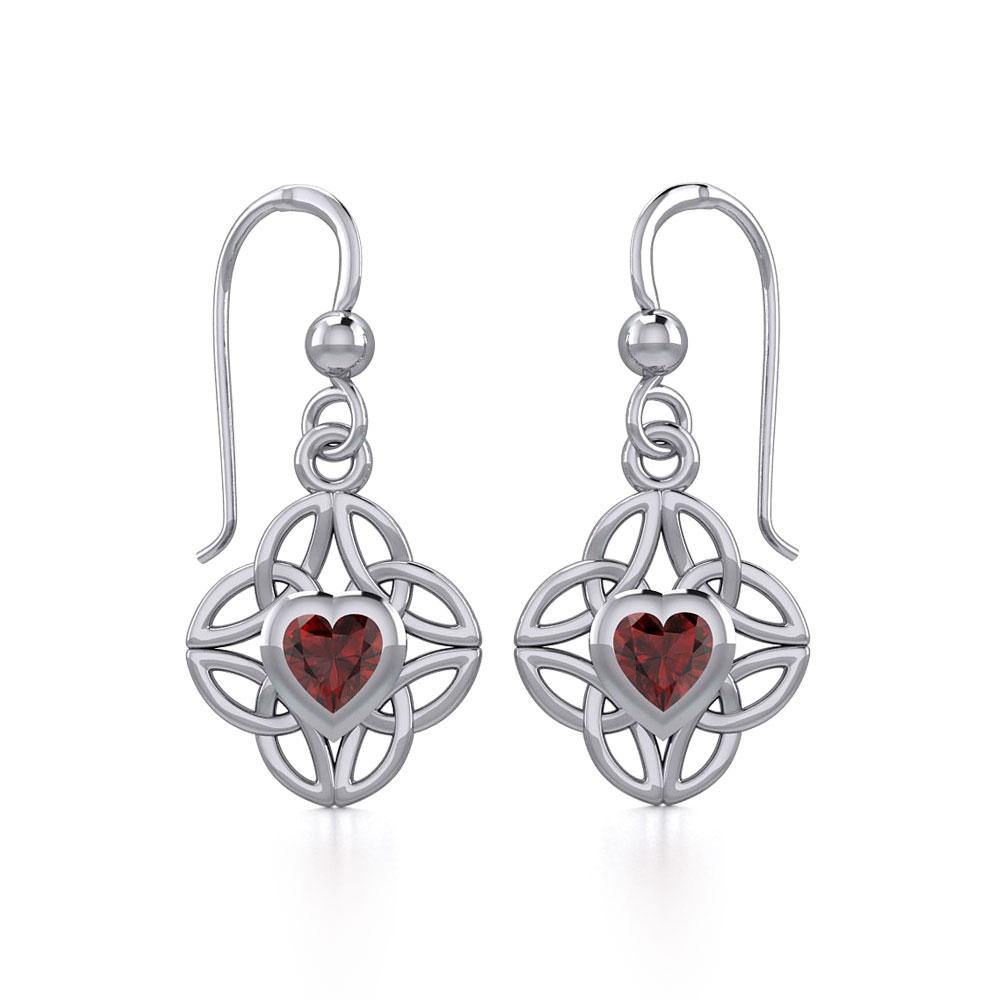 Celtic Knotwork Silver Earrings with Heart Gemstone TER1845