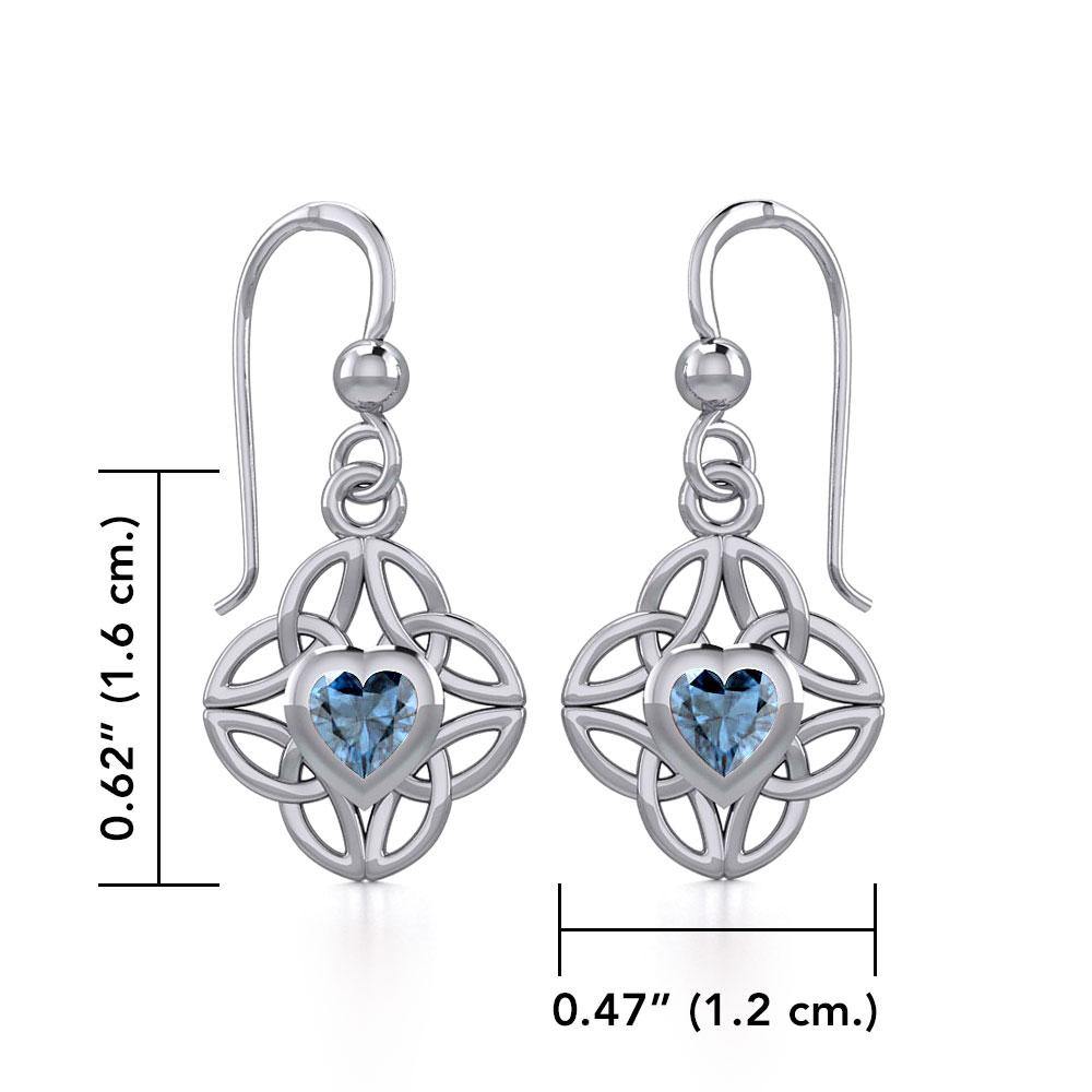 Celtic Knotwork Silver Earrings with Heart Gemstone TER1845