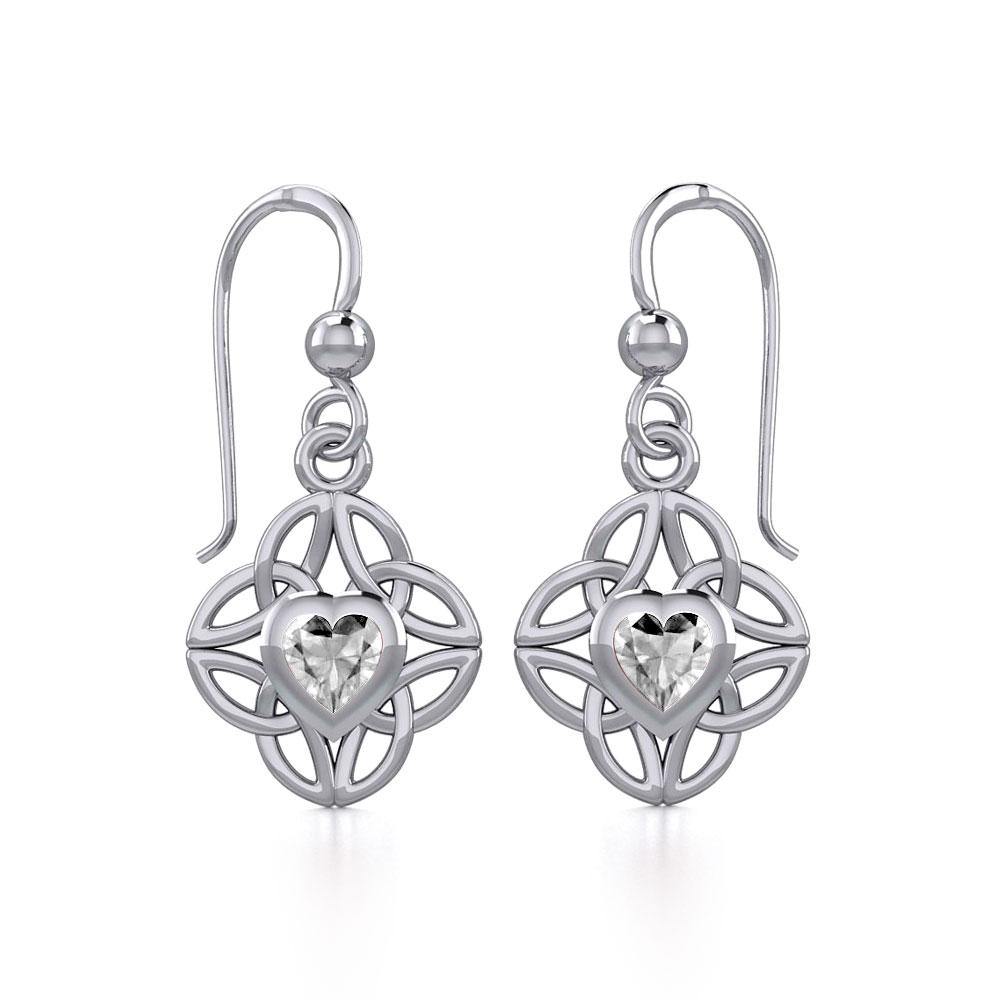 Celtic Knotwork Silver Earrings with Heart Gemstone TER1845
