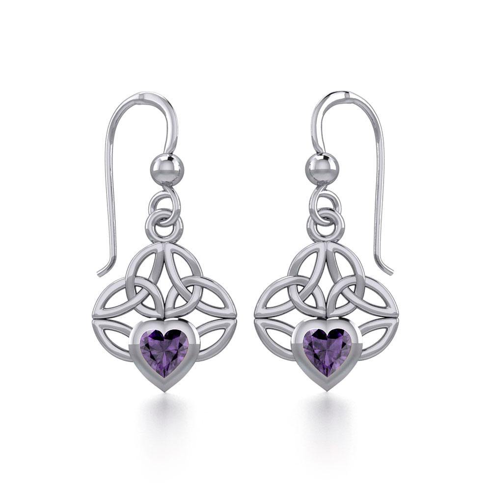 Celtic Knotwork Silver Earrings with Heart Gemstone TER1846