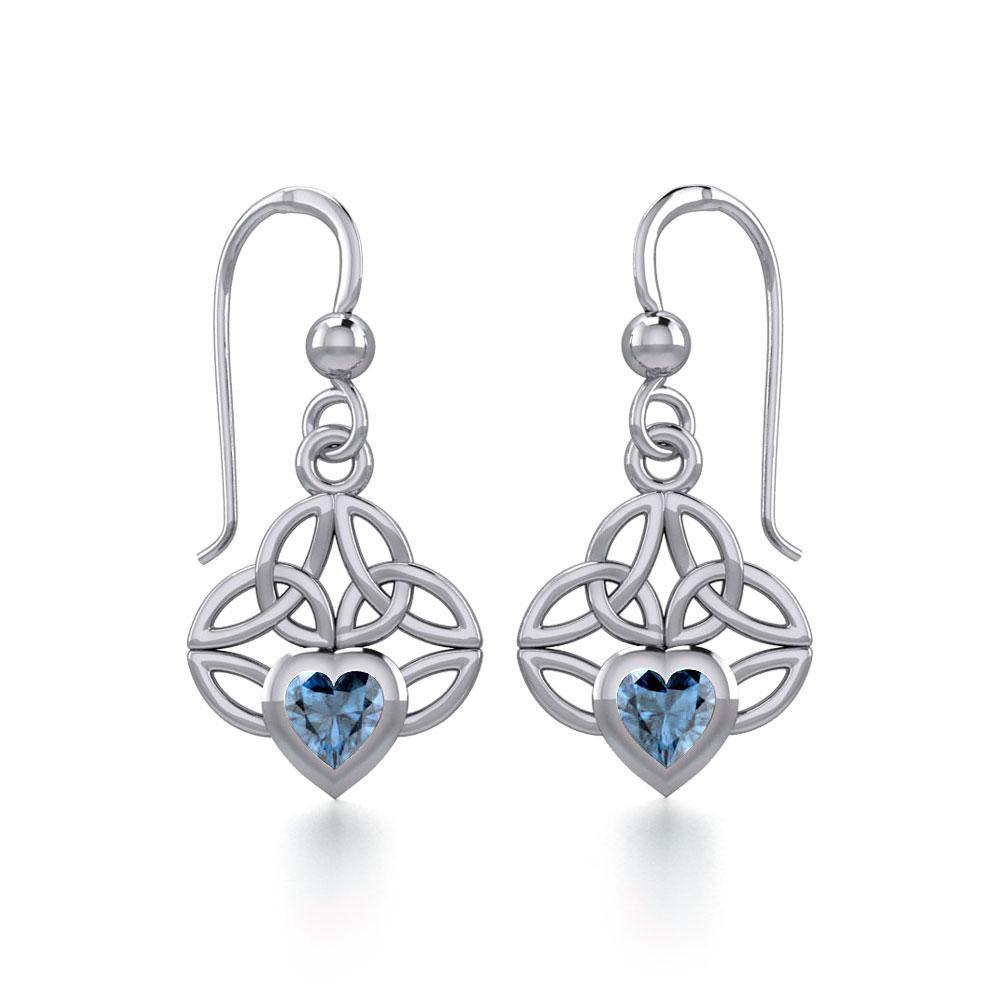 Celtic Knotwork Silver Earrings with Heart Gemstone TER1846
