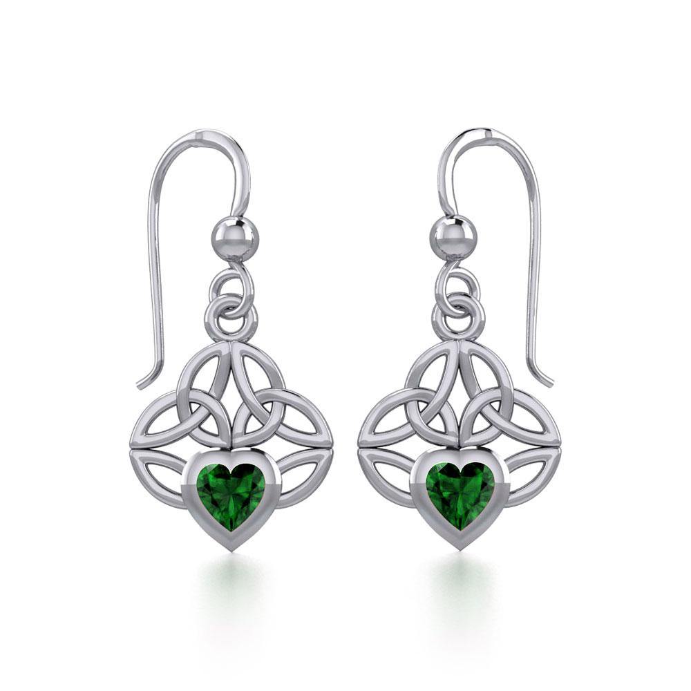 Celtic Knotwork Silver Earrings with Heart Gemstone TER1846
