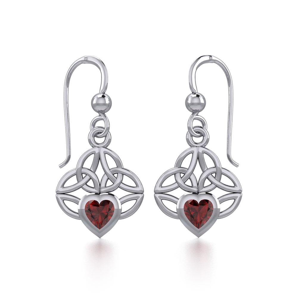 Celtic Knotwork Silver Earrings with Heart Gemstone TER1846