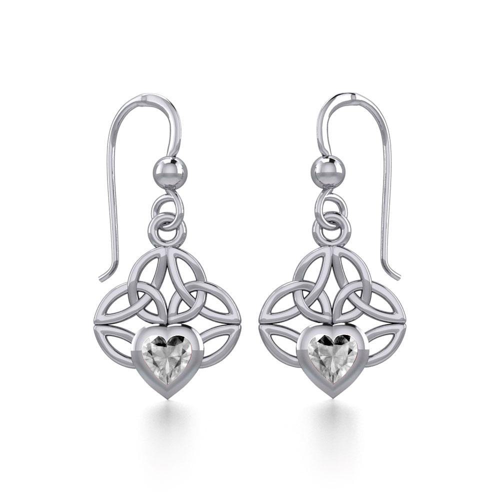 Celtic Knotwork Silver Earrings with Heart Gemstone TER1846