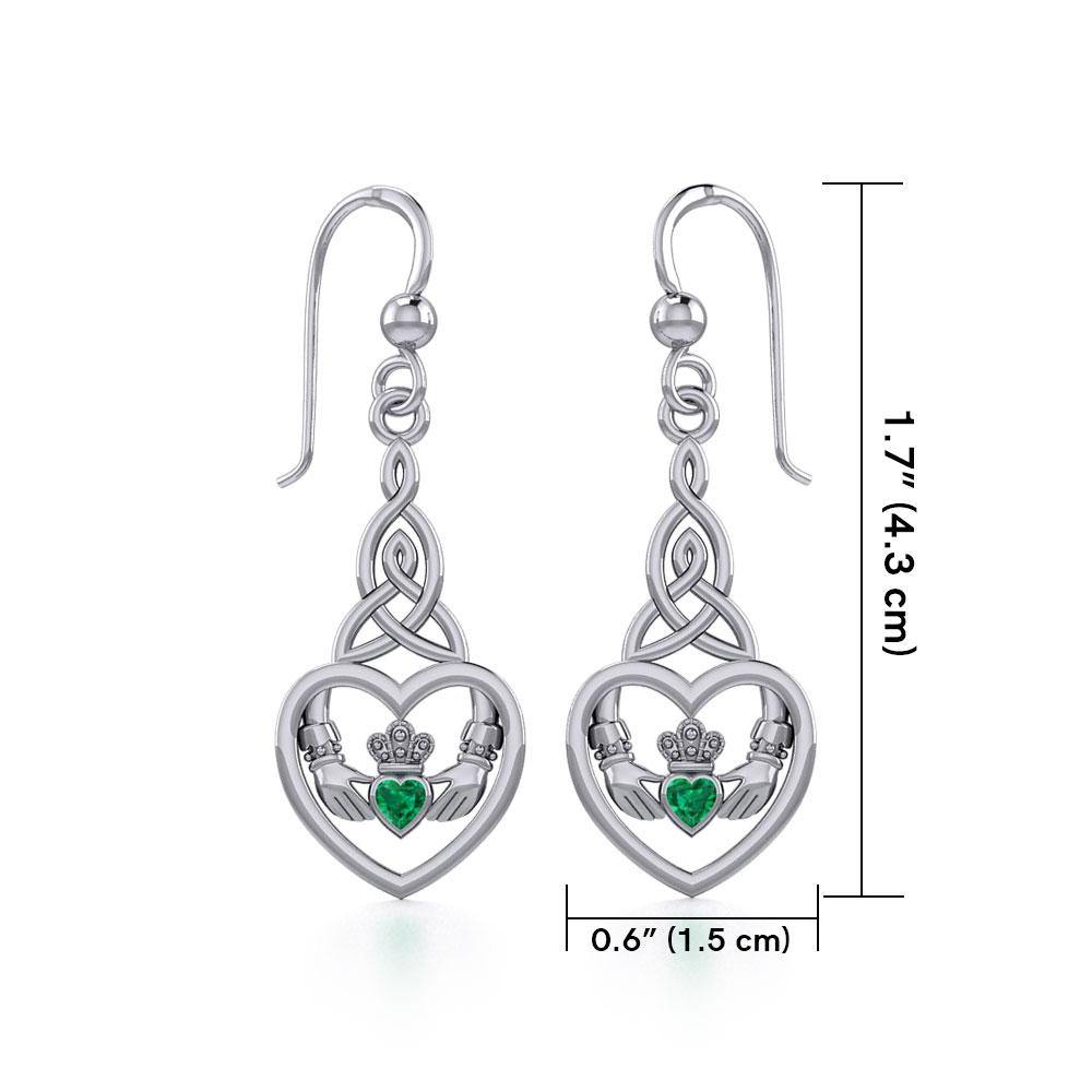 Heart Claddagh with Celtic Trinity Knot Silver Earrings with Gemstone TER1882
