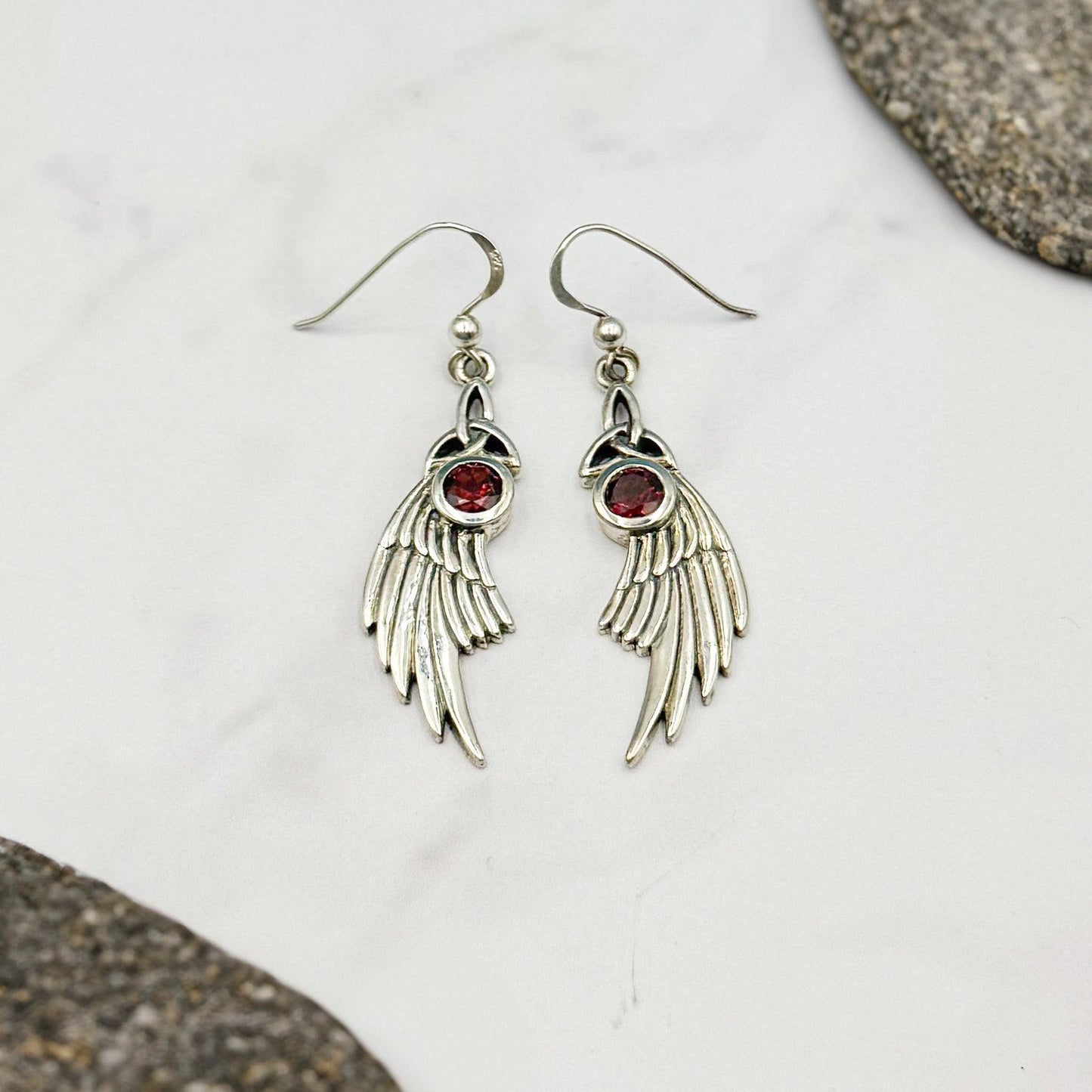 Celtic Trinity Knot Angel Wing Silver Earrings with Round Gemstone TER1926