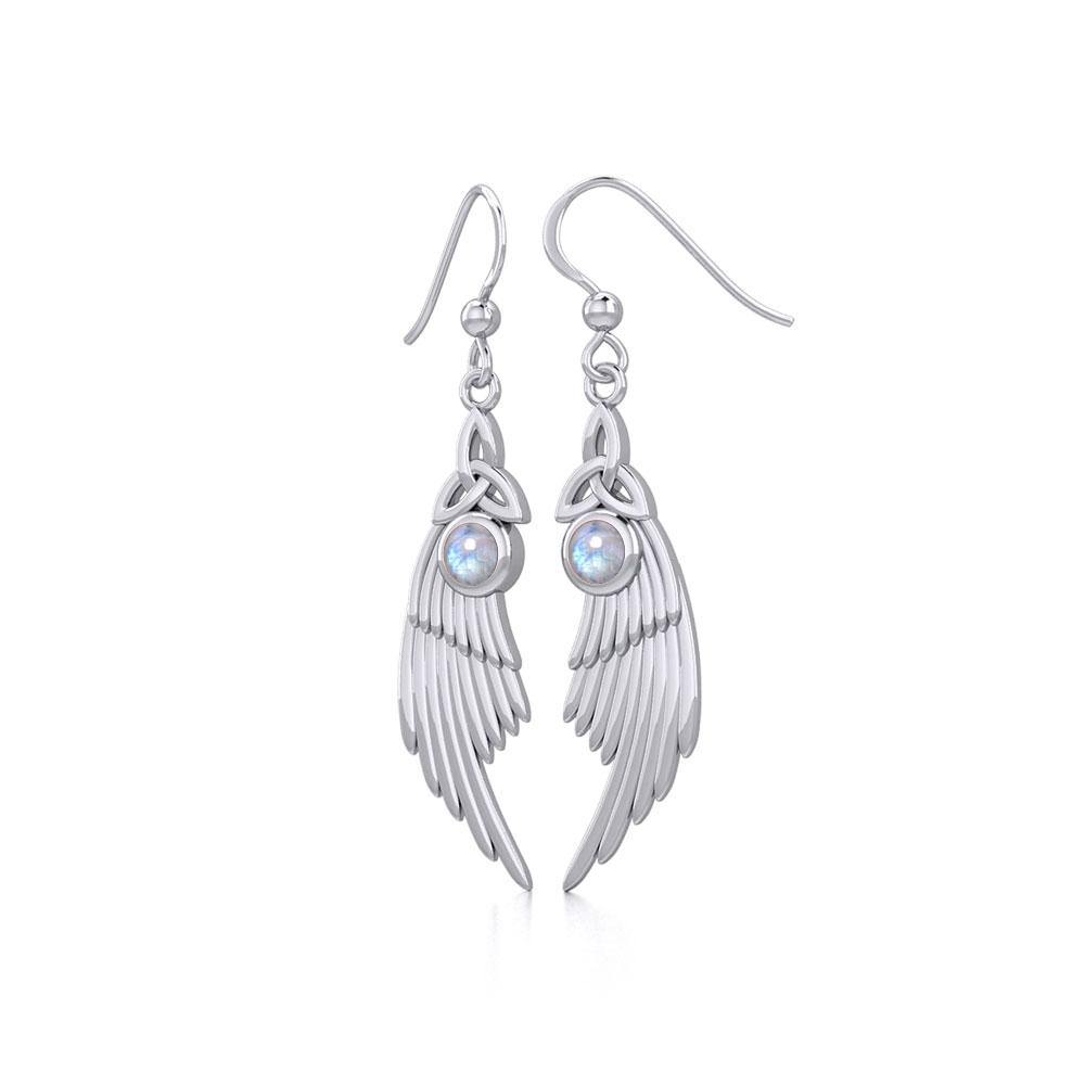 Celtic Trinity Knot Angel Wing Silver Earrings with Round Gemstone TER1926