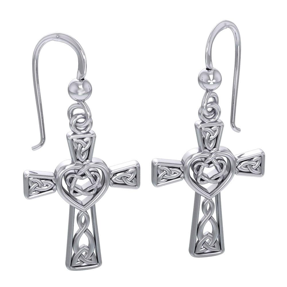 Celtic Knotwork Heart with Cross Silver Earrings TER1969