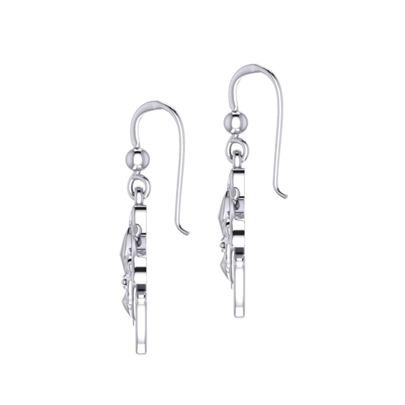 Celtic Manta Ray with Fleur De Lis Symbol Silver Earrings TER2166