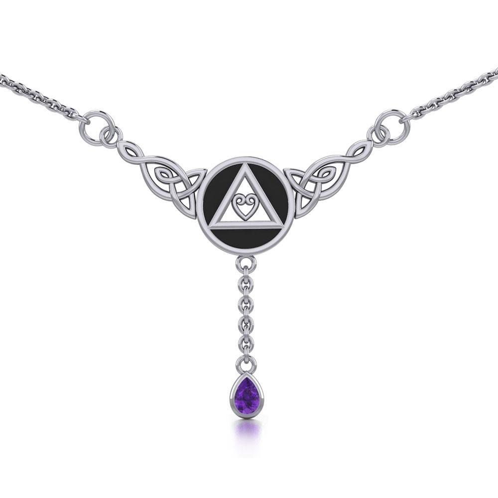 AA Recovery Heart with Celtic Silver Necklace TNC044