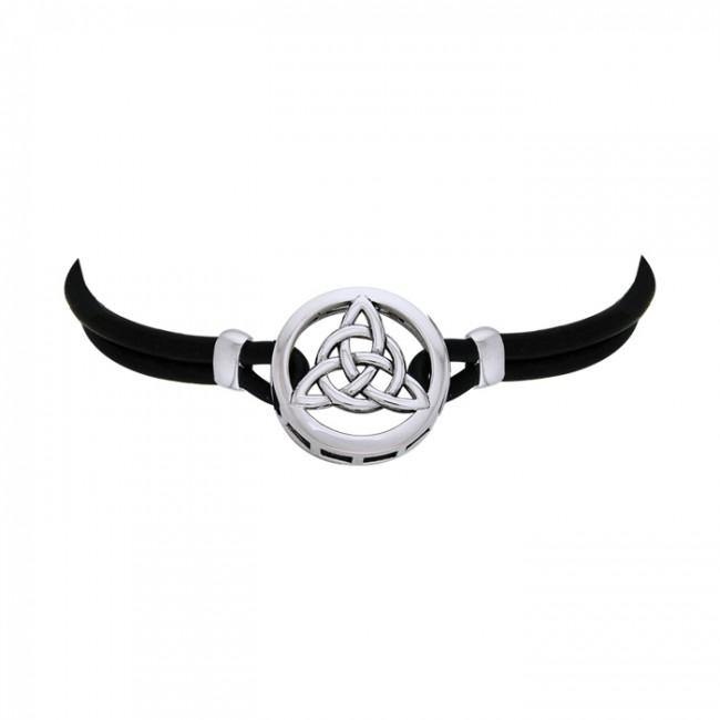 Silver Celtic Trinity Knot Leather Cord Necklace TNC243