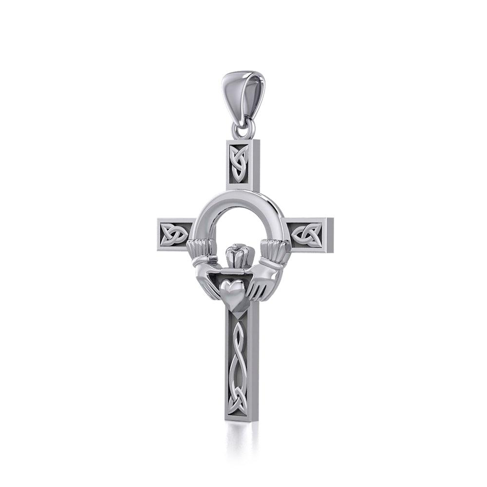 Claddagh Celtic Knotwork Cross Silver Pendant TP832