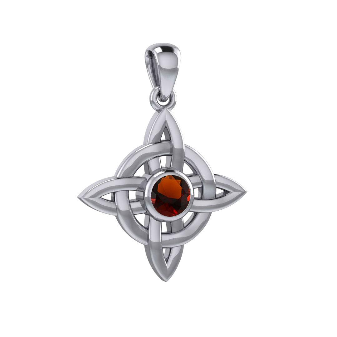 Celtic Quaternary Knot Silver Pendant with Gemstone TPD3028