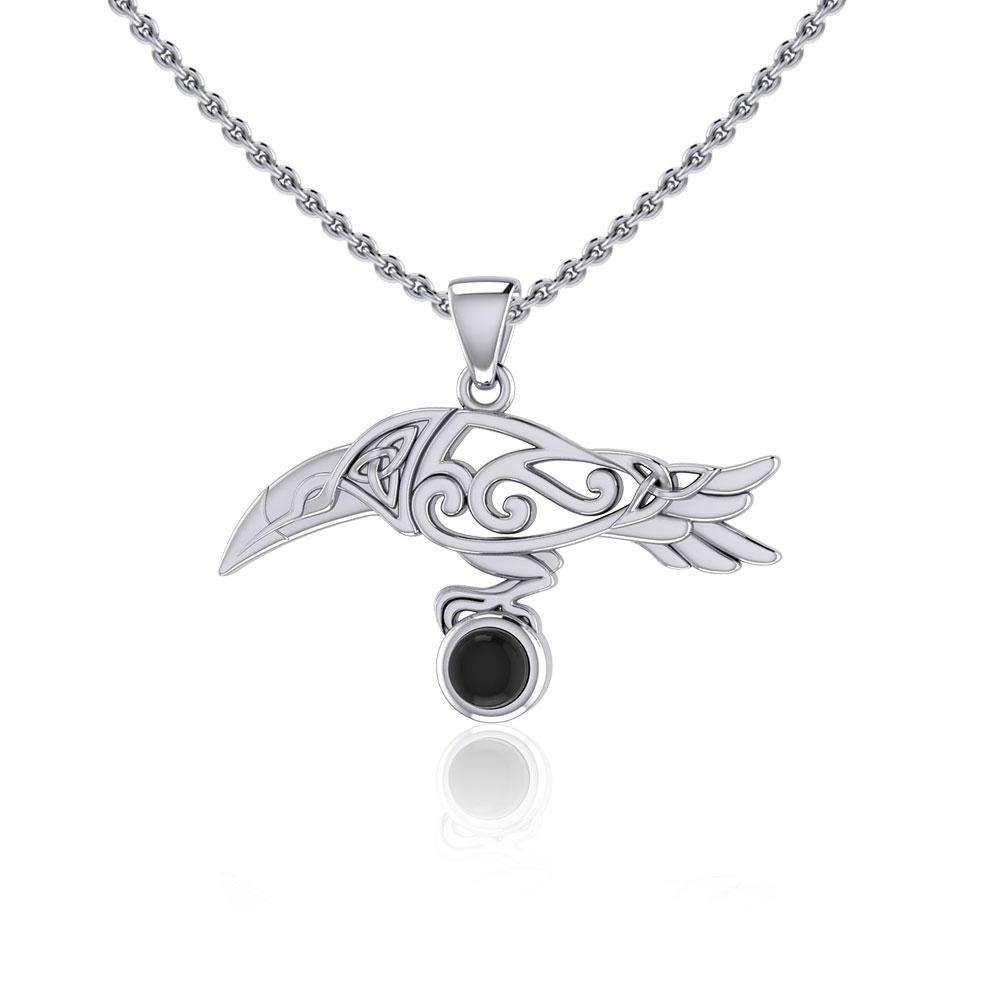 Celtic Spirit Raven with Gemstone Silver Pendant TPD5252