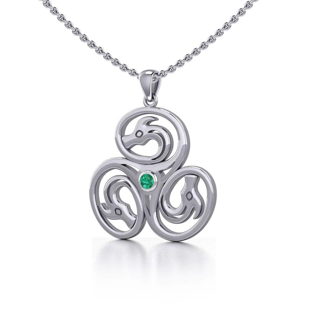 Celtic Triskele Dragon Silver Pendant with Gemstone TPD5326